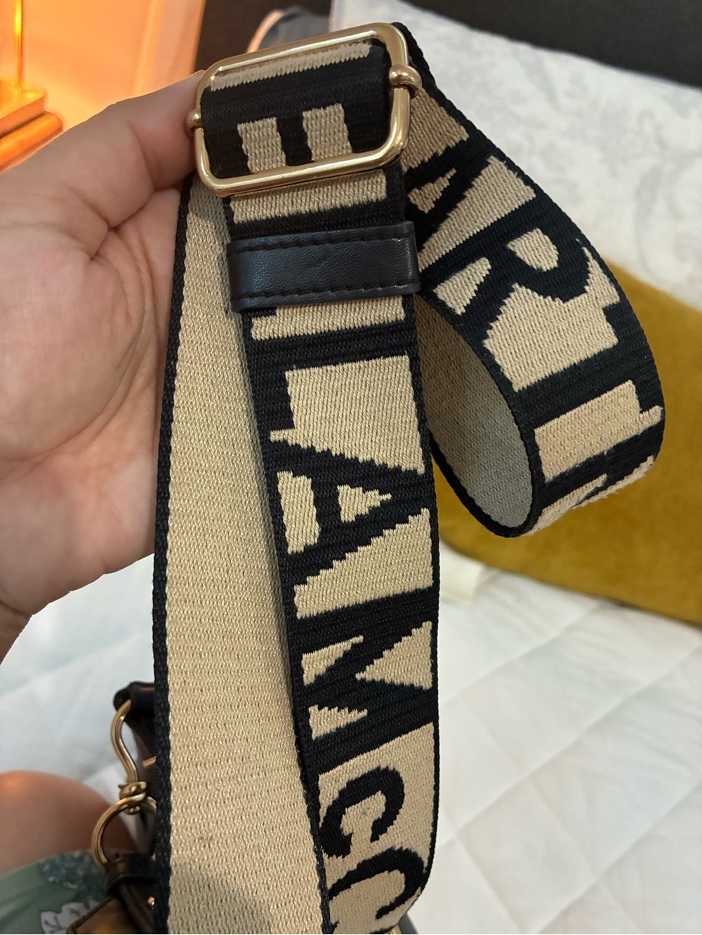 Stella McCartney Black Faux-Leather Crossbody with Logo Jacquard Strap - Picture 3 of 7